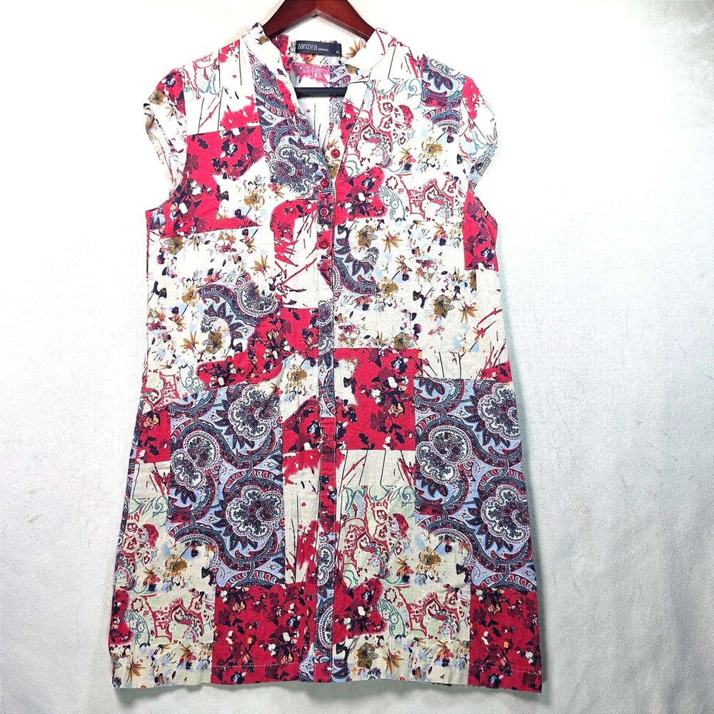 Zanzea Collection Womens Red Floral Paisley Cotton Sleeveless Shift Dress K08090